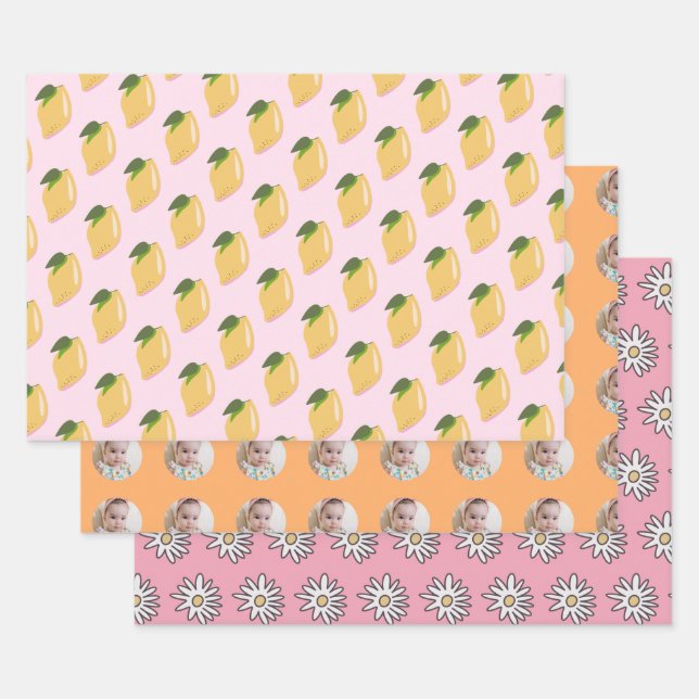 Feuille De Papier Cadeau Anniversaire de enfant Motif Fun Fruit (Lot)