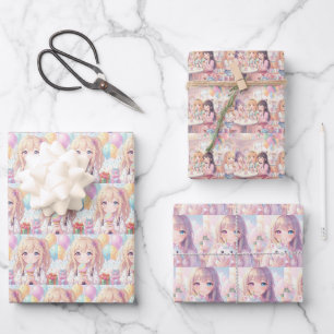 Feuille De Papier Cadeau Anniversaire de fille sur le thème Anime