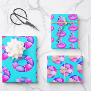 Feuille De Papier Cadeau Anniversaire de la Piscine Rose