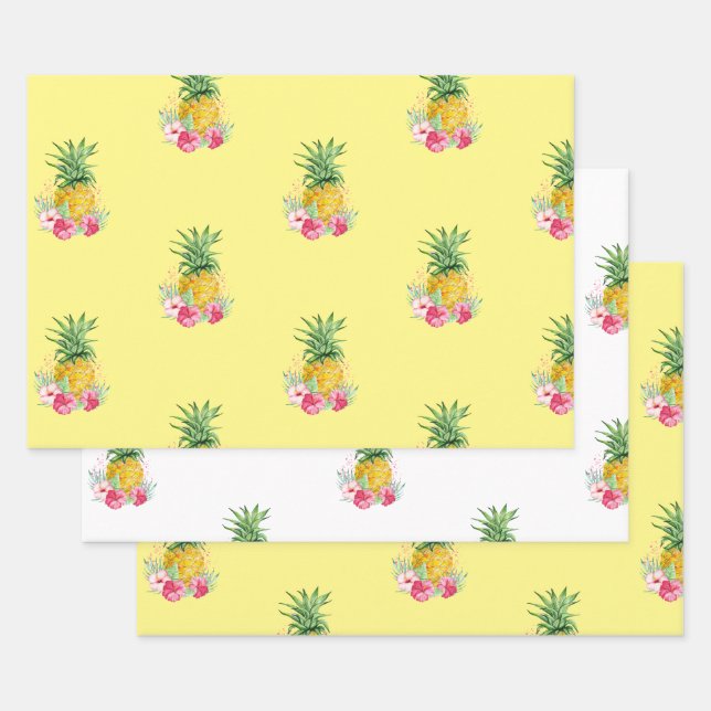 Feuille De Papier Cadeau Anniversaire de l'Aloha Tropical Pineappical Hawai (Lot)