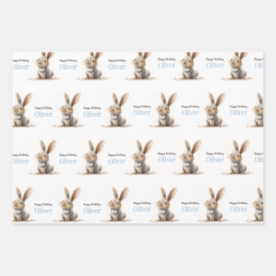 Feuille De Papier Cadeau Anniversaire de petit garçon Lapin mignon