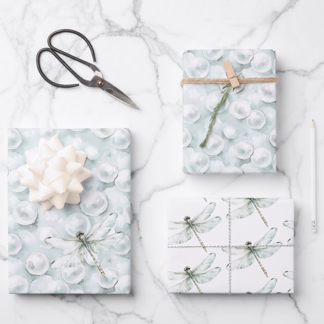 Feuille De Papier Cadeau Anniversaire de rêve de libellule bleue chic (Recto)