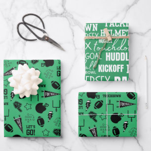 Feuille De Papier Cadeau Anniversaire de sport vert de football américain