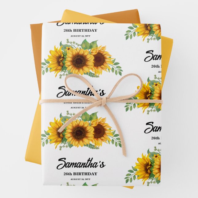 Feuille De Papier Cadeau Anniversaire de tournesol rustique (En situation)