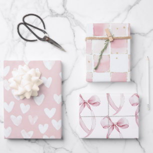 Feuille De Papier Cadeau Anniversaire des Coeurs blancs roses