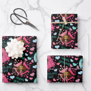 Feuille De Papier Cadeau Anniversaire des filles afro-américaines