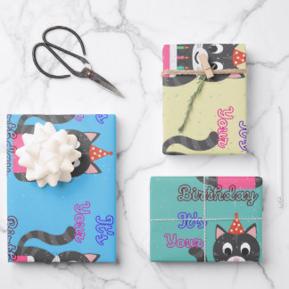 Feuille De Papier Cadeau Anniversaire du chat