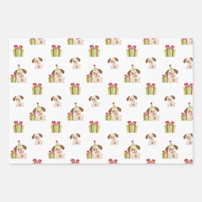 Feuille De Papier Cadeau Anniversaire du Chiot mignon (Devant)
