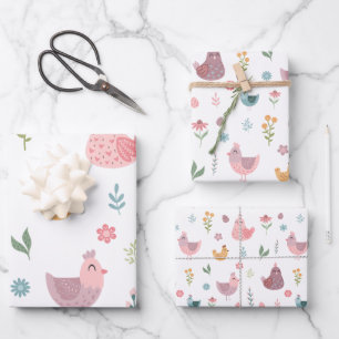 Feuille De Papier Cadeau Anniversaire du mignon poulet