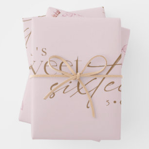 Feuille De Papier Cadeau Anniversaire élégant Sweet 16 rose tendre