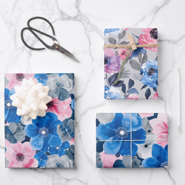 Feuille De Papier Cadeau Anniversaire floral rose chic (Recto)