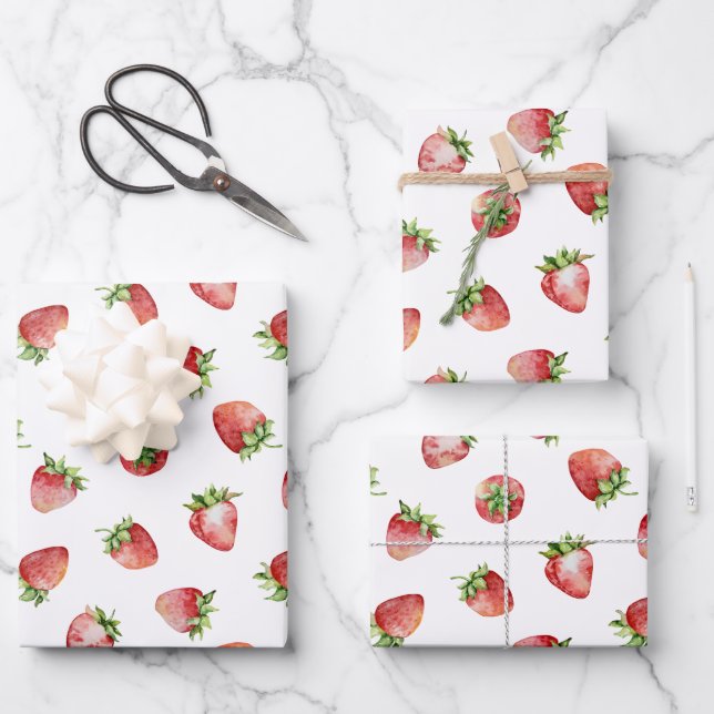 Feuille De Papier Cadeau Anniversaire fraise (Recto)