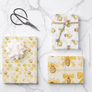 Feuille De Papier Cadeau Anniversaire Gâteau Miel Blanc Or Sucré