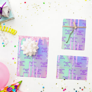 Feuille De Papier Cadeau Anniversaire holographique parties scintillant ros
