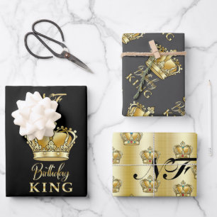Feuille De Papier Cadeau Anniversaire King Gold Couronne Royal Monogramme L