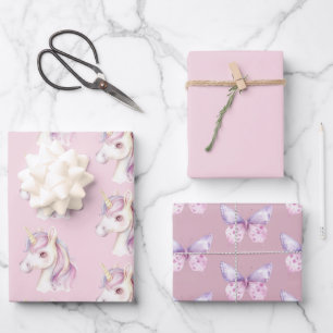 Feuille De Papier Cadeau Anniversaire Licorne Rose Violet Lavande