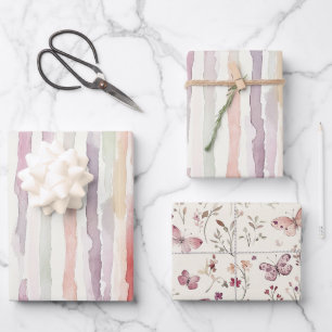 Feuille De Papier Cadeau Anniversaire Melon Lavande Rose Blanc Rayures