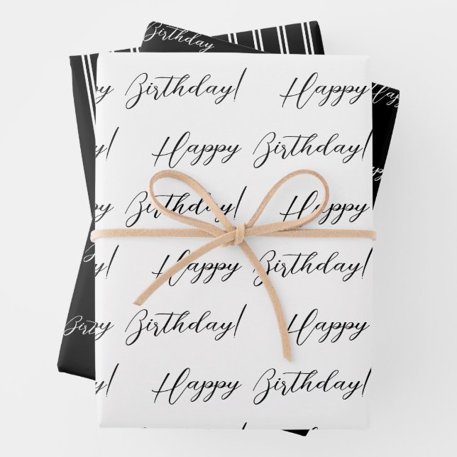 Feuille De Papier Cadeau Anniversaire noir et blanc (En situation)