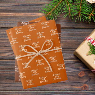 Feuille De Papier Cadeau Anniversaire orange brun rouille nom