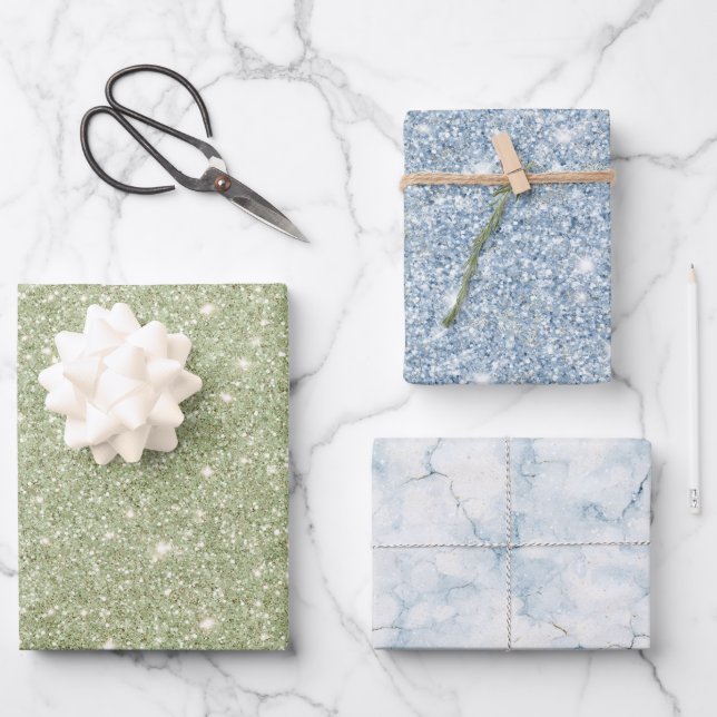 Feuille De Papier Cadeau Anniversaire Paillettes Vert Avocat Chic (Recto)