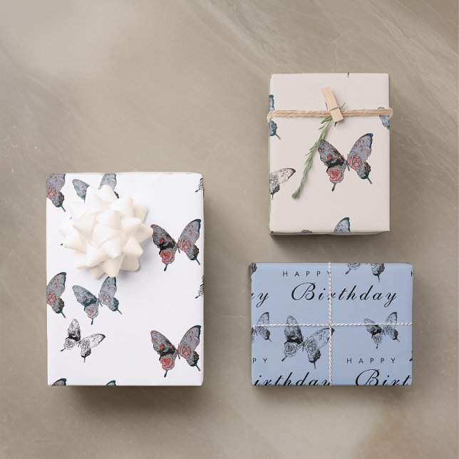 Feuille De Papier Cadeau Anniversaire Papillon Moderne (Créateur téléchargé)