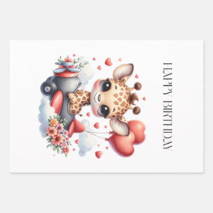 Feuille De Papier Cadeau Anniversaire Pilote Girafe
