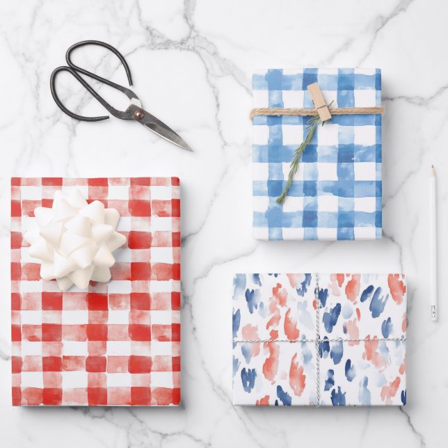 Feuille De Papier Cadeau Anniversaire Rayures Carreaux Rouges Blancs (Recto)
