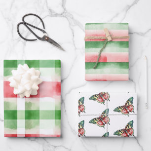 Feuille De Papier Cadeau Anniversaire Rayures Rouges Vertes Blanches