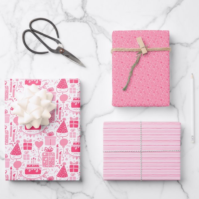 Feuille De Papier Cadeau Anniversaire Rose Fun (Recto)