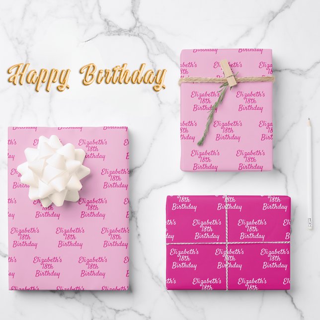 Feuille De Papier Cadeau Anniversaire rose nom fille (Créateur téléchargé)