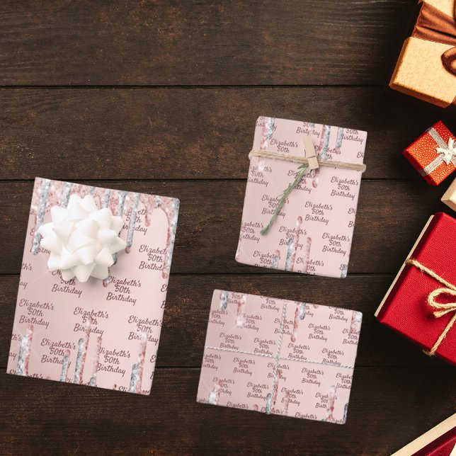 Feuille De Papier Cadeau Anniversaire rose or argent parties scintillant go (Créateur téléchargé)