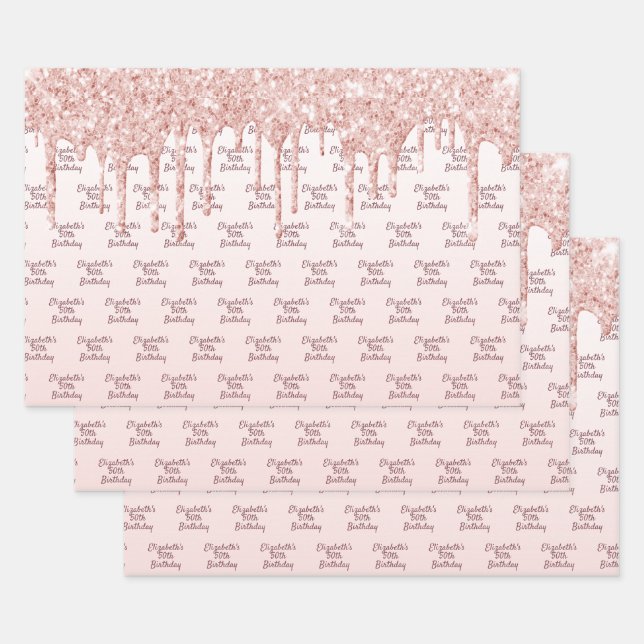 Feuille De Papier Cadeau Anniversaire rose or parties scintillant gouttes r (Lot)