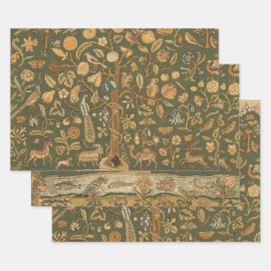 Feuille De Papier Cadeau Antique anglais broderie Tree of Life & licorne