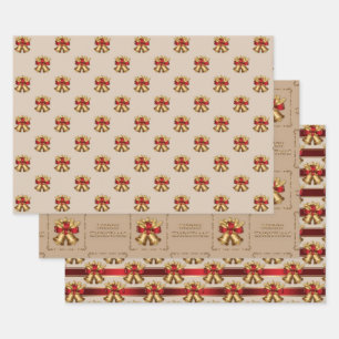 Feuille De Papier Cadeau Antique Golden Bells Noël