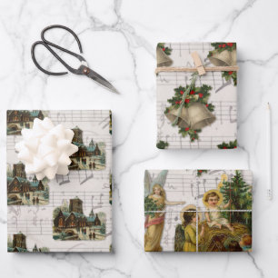 Feuille De Papier Cadeau Antique victorienne chrétienne Noël Jésus Église