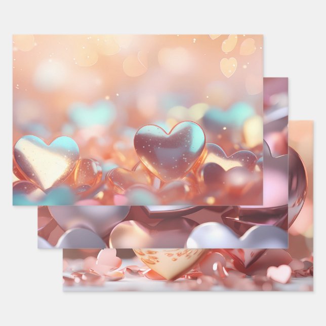 Feuille De Papier Cadeau Apparence "Métallisée" Or, Argent et Or Rose (Lot)