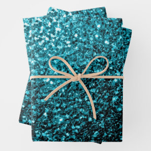 Feuille De Papier Cadeau Aqua bleu imitation parties scintillant scintille