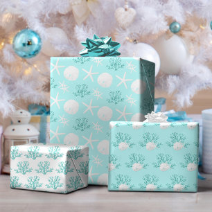 Feuille De Papier Cadeau Aqua Blue Christmas Beach Starfish Sand Dollar