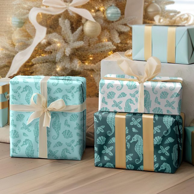 Feuille De Papier Cadeau Aqua Blue Christmas Parties scintillant côtière Se (Créateur téléchargé)