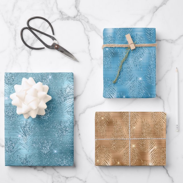 Feuille De Papier Cadeau Aqua Blue Glitzy Parties scintillant Peacock Plume (Recto)