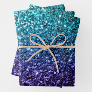 Feuille De Papier Cadeau Aqua blue Ombre faux scintillants de parties scint