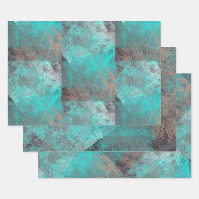 Feuille De Papier Cadeau Aqua Blue Turquoise N Grey Abstrait détendu (Lot)