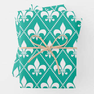 Feuille De Papier Cadeau Aqua Fleur de Lis