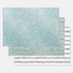 Feuille De Papier Cadeau Aqua Glitzy Ombre