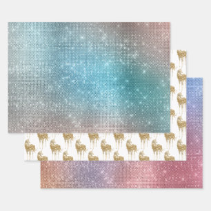 Feuille De Papier Cadeau Aqua Gold Unicorn Sparkle