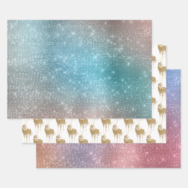 Feuille De Papier Cadeau Aqua Gold Unicorn Sparkle (Lot)
