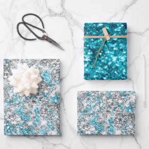 Feuille De Papier Cadeau Aqua Silver Unicorn Parties scintillant étincelle 