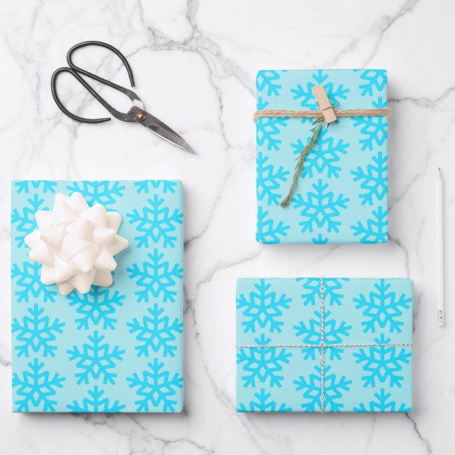 Feuille De Papier Cadeau Aqua Snowflakes mignon (Recto)