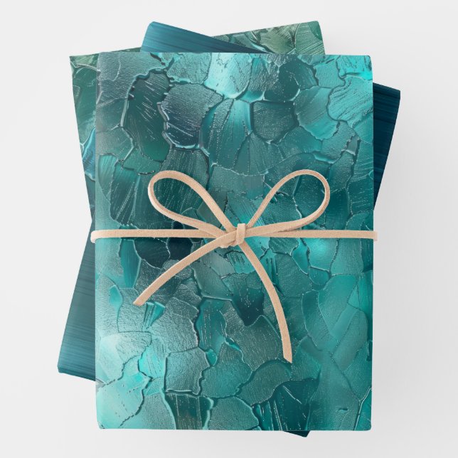 Feuille De Papier Cadeau Aqua Turquoise Turquoise Glam (En situation)