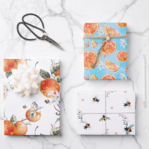 Feuille De Papier Cadeau Aquarelle abeille bourdon florale d'agrumes